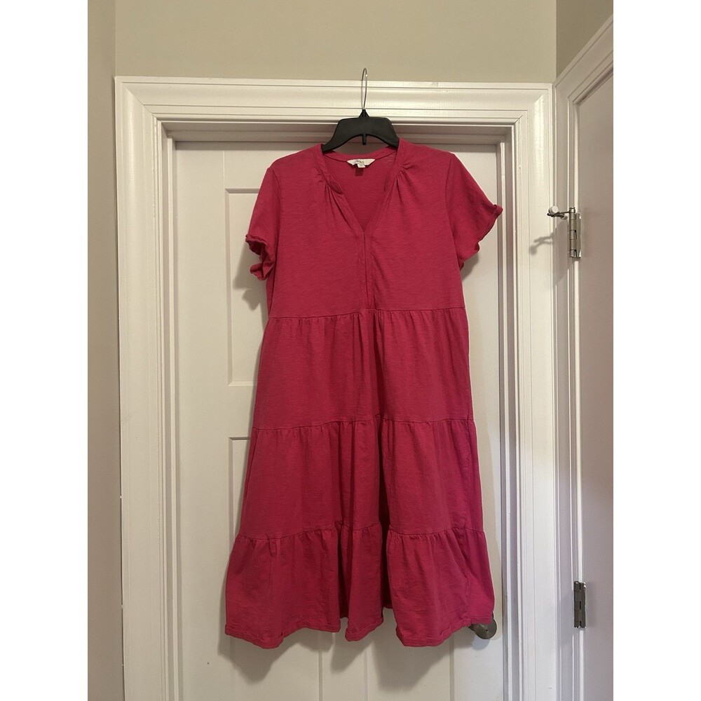M&S Hot Pink Flowy Tiered Bohemian Style Peasant Hippie Maxi Dress Size 18 Plus
